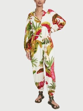 FARM RIO Spring Forest Puff Sleeve Linen Blend Jumpsuit